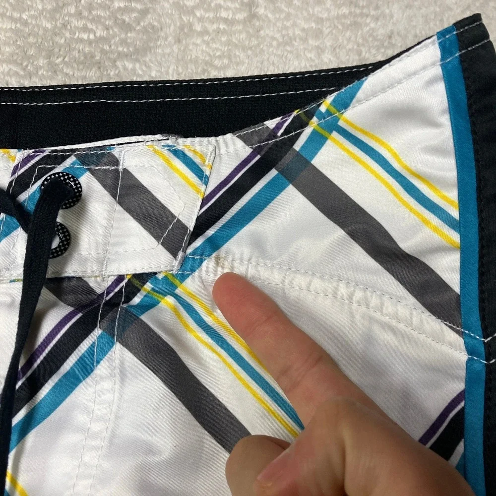 Y2K Fox Racing Board Shorts Plaid Geometric Abstract Big Logo Mens 30
